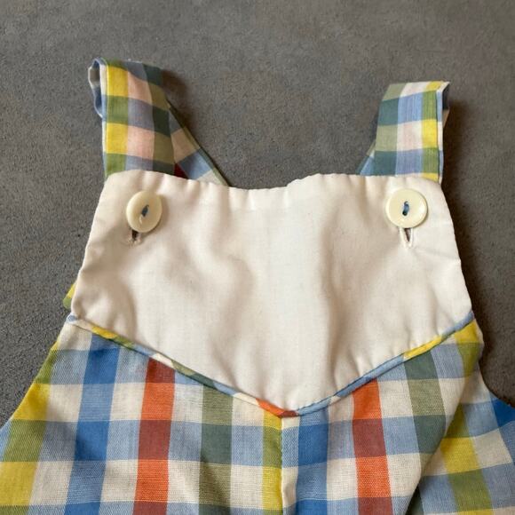 Vintage Tiny Tots Romper Shortalls Gingham Check Romper Baby Boy 3 months 0-6 - Picture 3 of 8